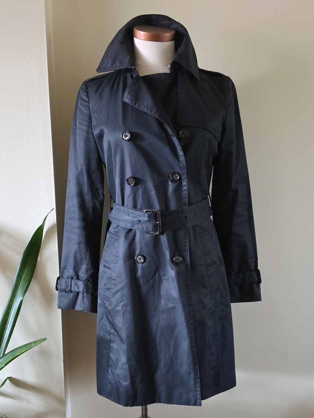 Banana Republic Double Breasted Cotton Trench Coat- Black S